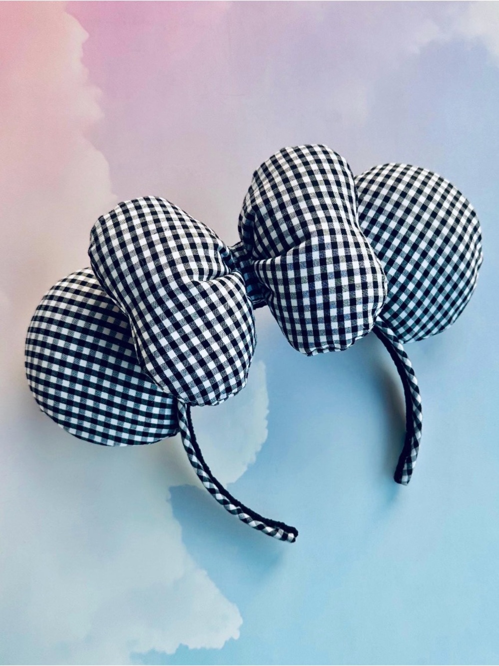 Black and White Gingham Mouse Ears Headband